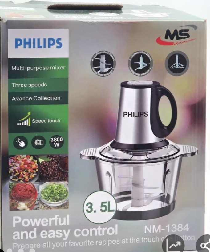 خردکن غذاساز فیلیپس 4+6تیغه استیل همراه با همزن مدل MN-1384