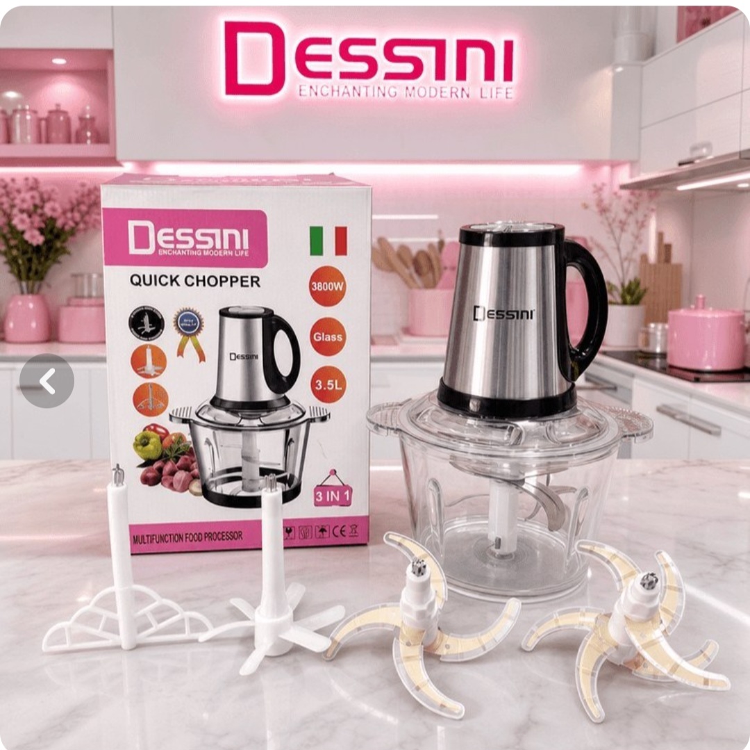 خردکن  و غذاساز دسینی ظرفیت 3.5لیتری 4+6تیغه تیتانیوم طلایی همراه با سیر پاکن و همزن-3کاره-قدرت 3800 وات مدل DE-2026