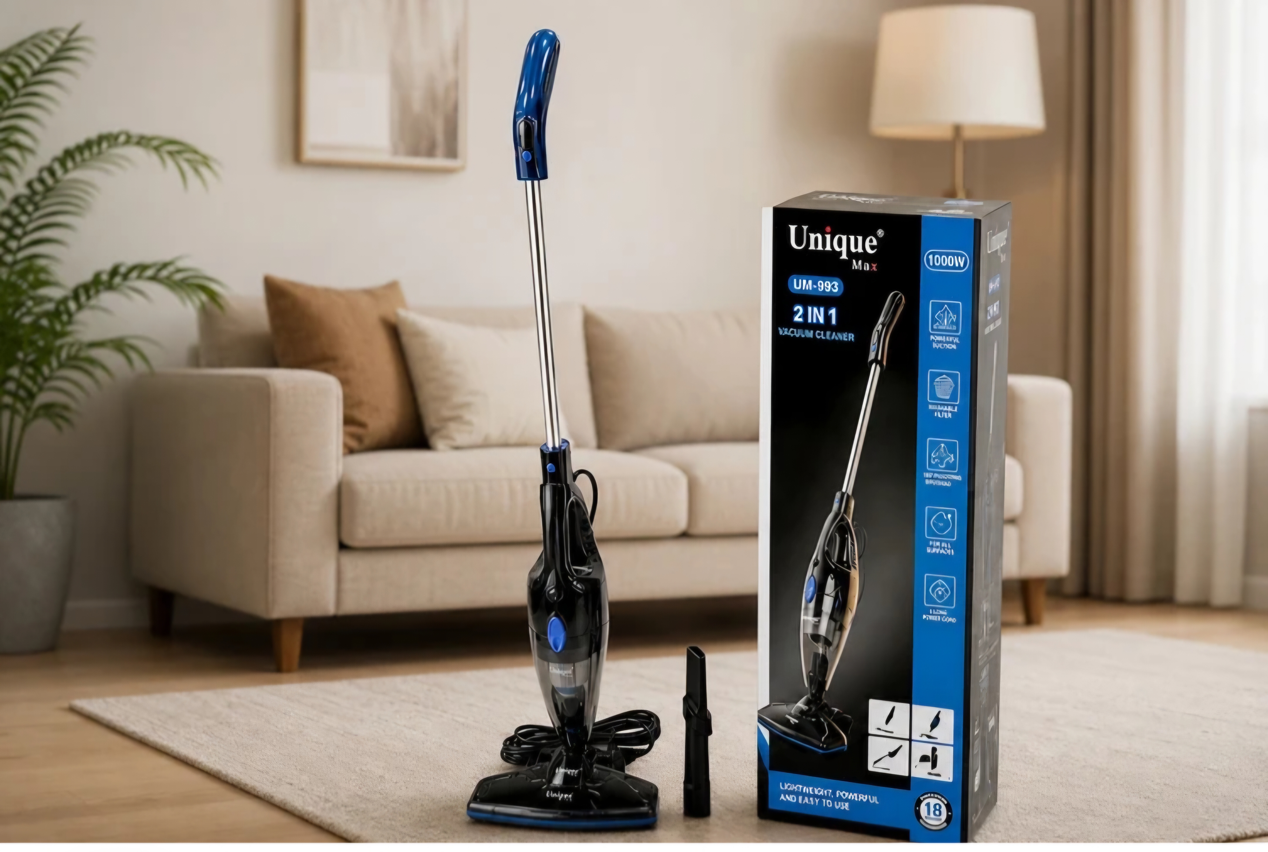 جارو برقی عصایی 2 کاره یونیک مکس مدل Unique Max UM-993 توان 1000 وات