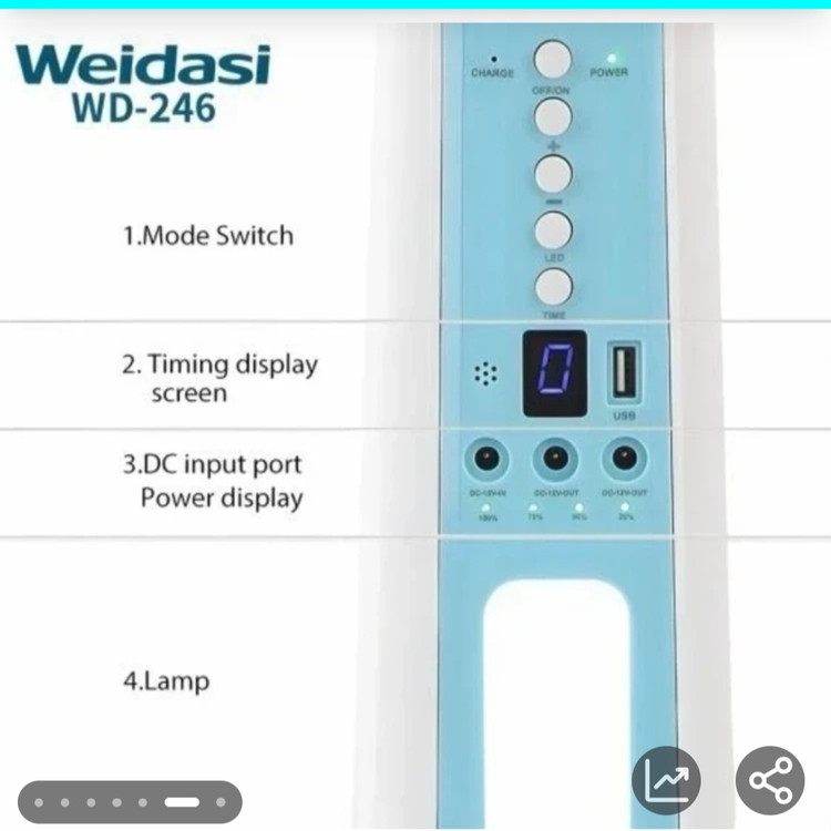 پنکه شارژی خورشیدی ویداسی مدل WD 246S-سایز 16اینچ با ریموت کنترل