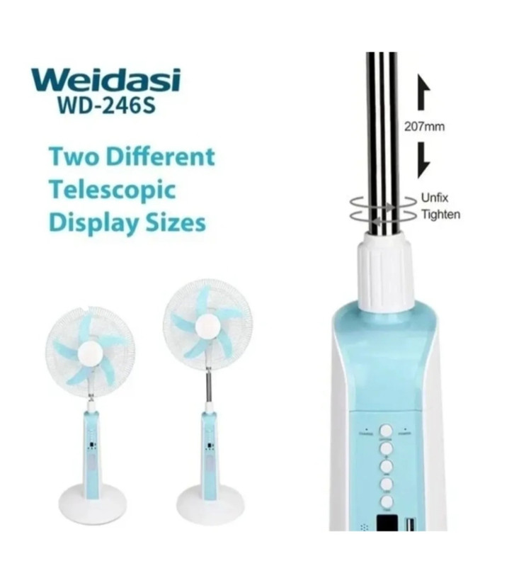 پنکه شارژی خورشیدی ویداسی مدل WD 246S-سایز 16اینچ با ریموت کنترل