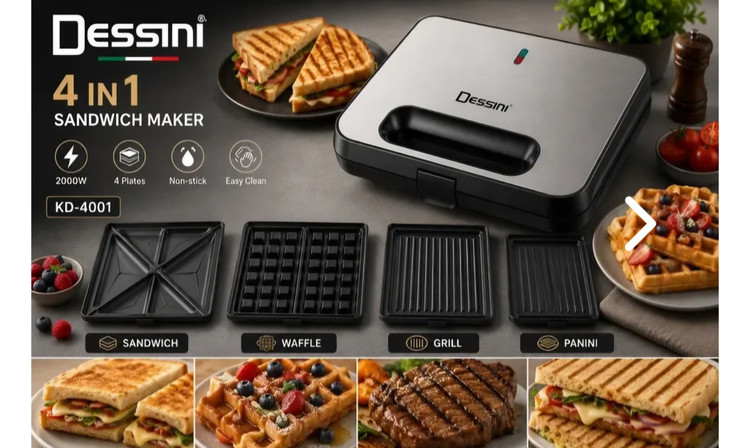 ساندویچ ساز 4کاره دسینی مدل KD-4001 -توان 2000 وات با 4 صفحه قابل تعویض نچسب