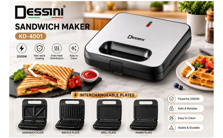 ساندویچ ساز 4کاره دسینی مدل KD-4001 -توان 2000 وات با 4 صفحه قابل تعویض نچسب
