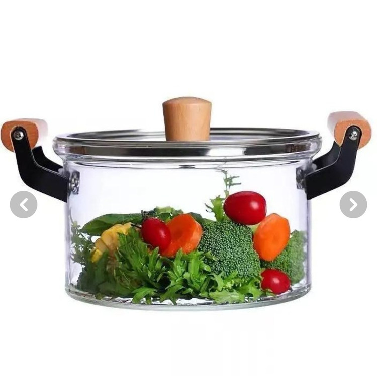 قابلمه شیشه ای مقاوم به حرارت 3.5لیتری(پیرکس بوروسیلیکات)دسته چوبی