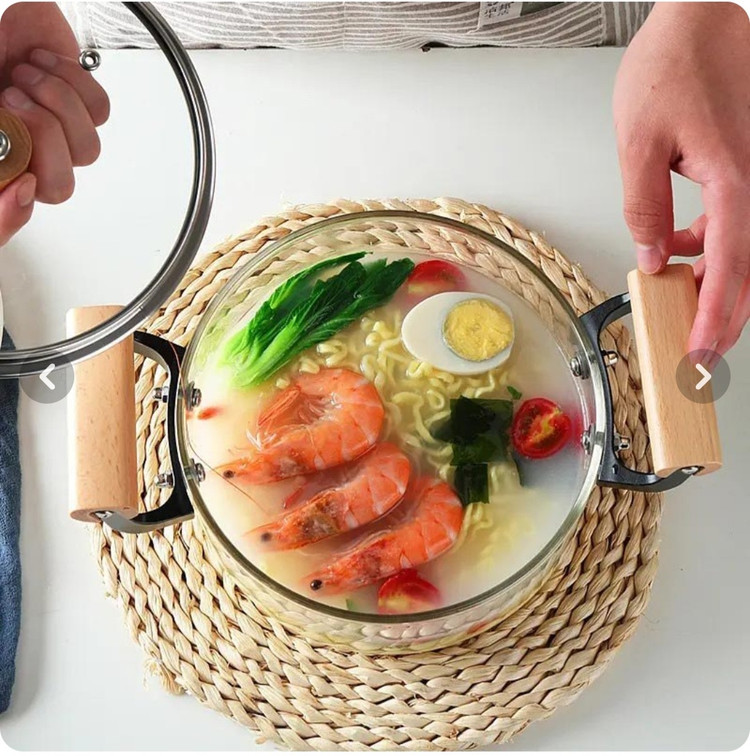 قابلمه شیشه ای مقاوم به حرارت 3.5لیتری(پیرکس بوروسیلیکات)دسته چوبی