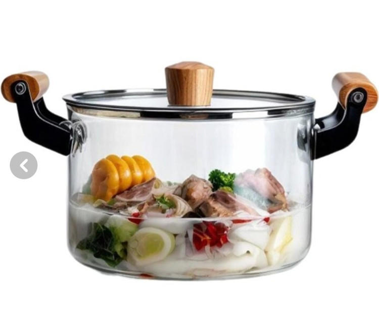 قابلمه شیشه ای مقاوم به حرارت 3.5لیتری(پیرکس بوروسیلیکات)دسته چوبی