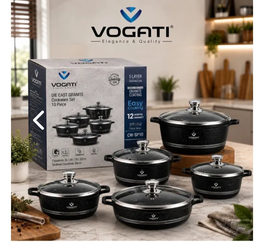 سرویس قابلمه گرانیتی 10 پارچه VOGATI مدل CW-SP10 بدنه دایکست 5 لایه