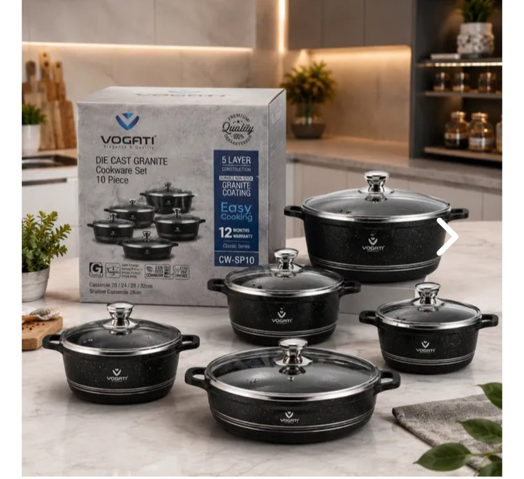 سرویس قابلمه گرانیتی 10 پارچه VOGATI مدل CW-SP10 بدنه دایکست 5 لایه