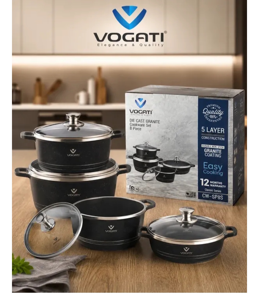 سرویس قابلمه گرانیتی 8 پارچه ووگاتی اصلی(VOGATI) مدل CW-SP8S پوست نچسب 5 لایه