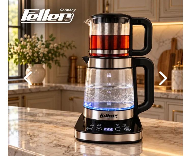 چایساز فلر پلاس مدل TS-388توان 2500 وات با کتری شیشه ای 2.5لیتری و قوری 1.5لیتری